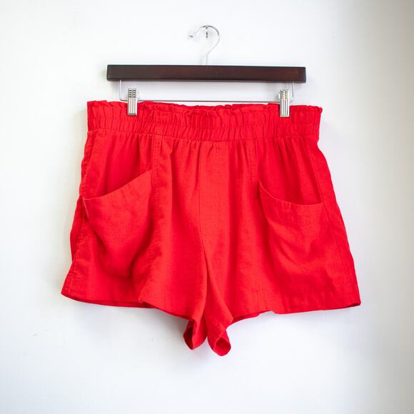a new day High Waisted Red Linen Canvas Short Shorts Size Large - Picture 1 of 6